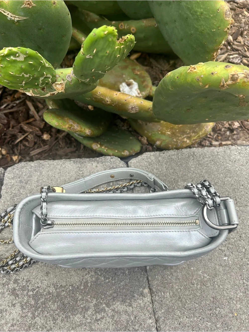 CHANEL Gabrielle - Small Quilted Crossbody Bag in Light Silver with CC Charm